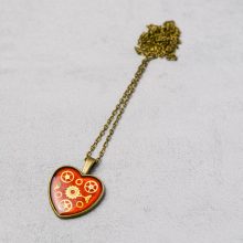 heart steampunk necklace orange