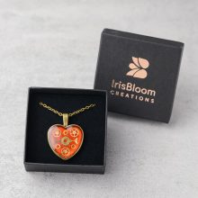 handmade steampunk heart necklace orange with jewellery box