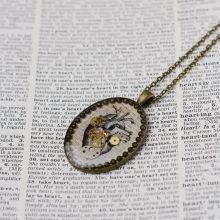 Steampunk necklace heart with watch parts gold