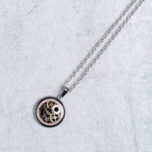 Unisex steampunk necklace from the Mechanicalist collection, handmade with vintage watch parts