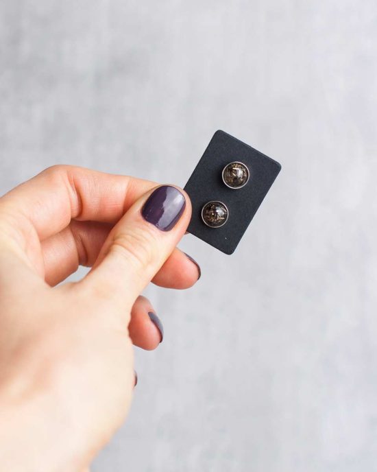 Mechanical-style earrings crafted from authentic watch scraps