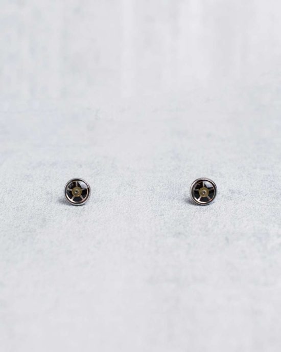 Silver resin stud earrings with authentic miniature watch mechanisms
