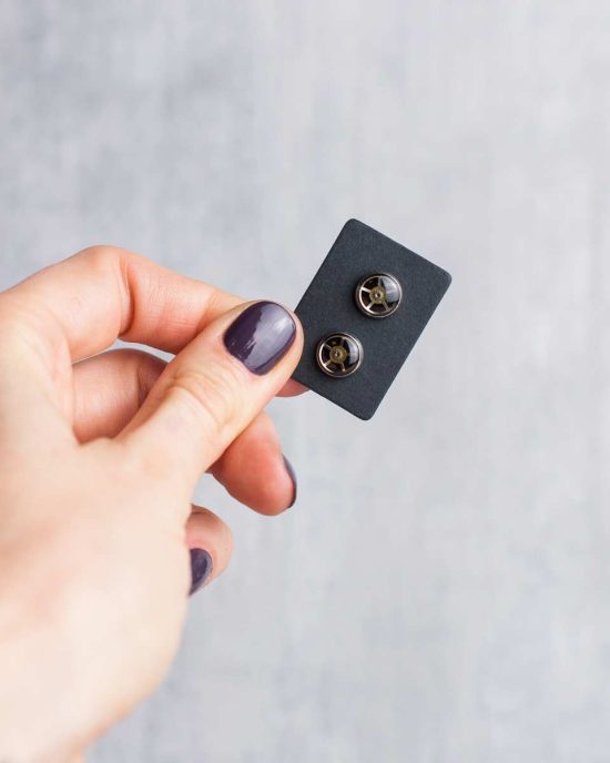 Silver stainless-steel–post stud earrings with real watch parts design
