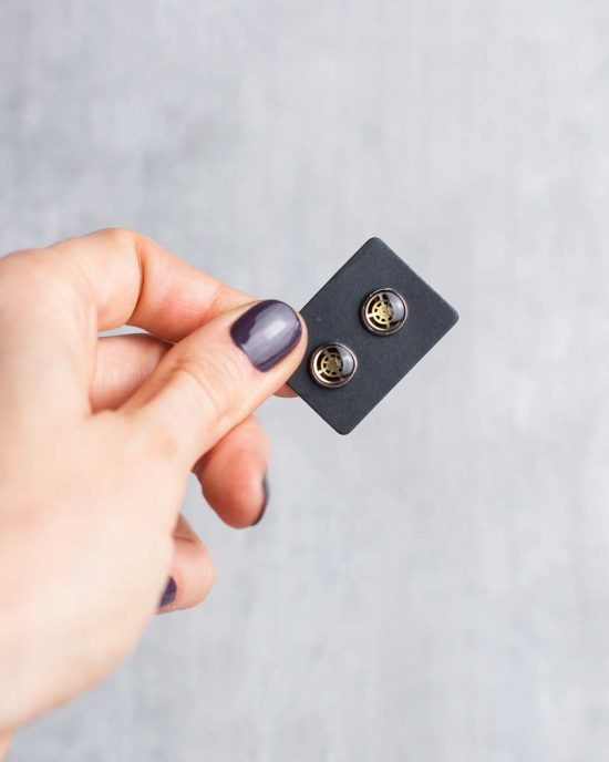 Silver stainless-steel–post stud earrings with real watch parts design