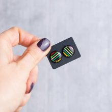 Black resin stud earrings with authentic miniature watch mechanisms