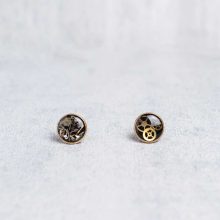 Gold steampunk studs with detailed mechanical pieces