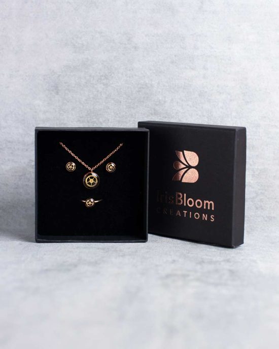 Minimalist steampunk jewellery set - necklace, ring and earrings