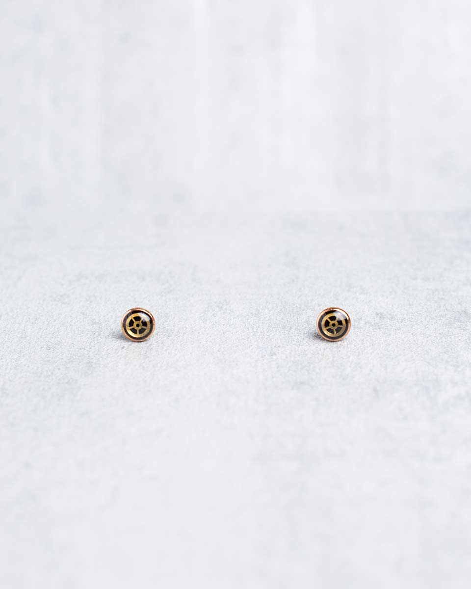 Handmade-Steampunk-Minimalist-Earrings-Gears-5B-6mm Minimalist steampunk earrings with genuine watch gears to complement your alternative outfit