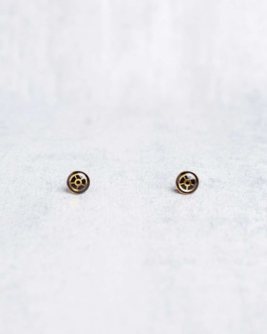 Minimalist steampunk earrings, Elemental collection, gold, 8mm, handcrafted