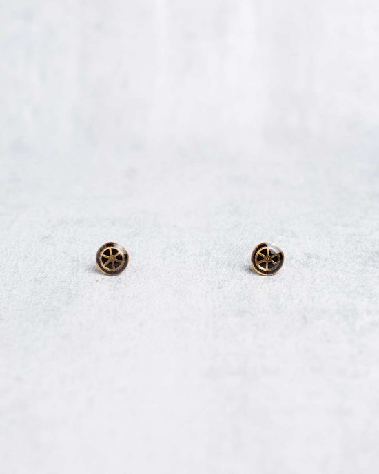 Minimalist steampunk earrings, Elemental collection, gold, 8mm, handcrafted