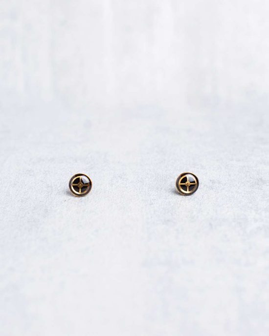 Minimalist steampunk earrings, Elemental collection, gold, 8mm, handcrafted