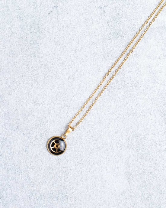 Unique, handmade minimalist steampunk necklace in gold, stainless steel, 10mm