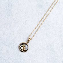 Unique, handmade minimalist steampunk necklace in gold, stainless steel, 14mm