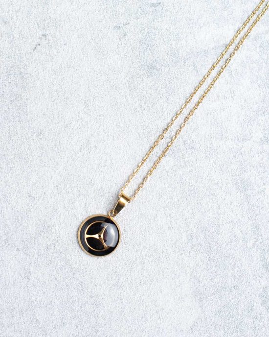 Unique, handmade minimalist steampunk necklace in gold, stainless steel, 14mm